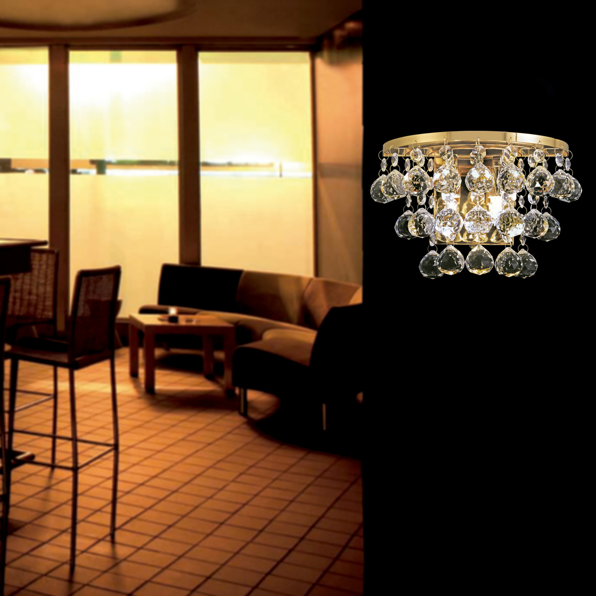 Atla French Gold Crystal Wall Lights Diyas Flush Crystal Wall Lights